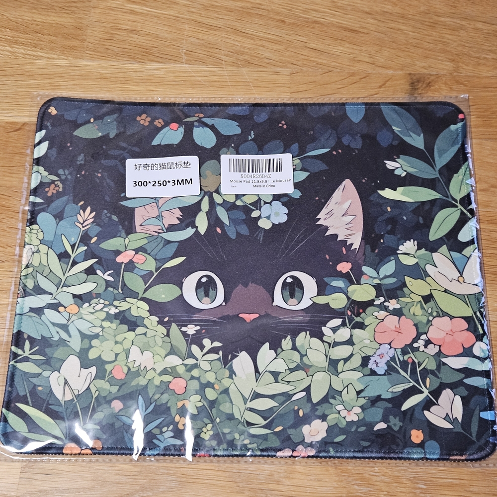 Cute Curious Cat Mouse Pad with Floral Design